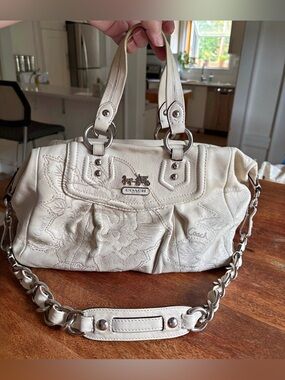 Coach Cream Leather Satchel with Chain-Link Strap